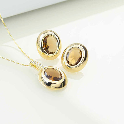 Luxury Brown oval cz necklace & Earring Set with pave detail 