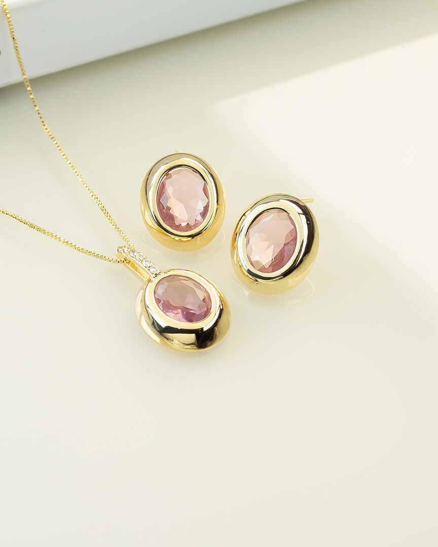 Luxury red oval cz necklace & Earring Set with pave detail 