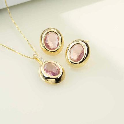 Luxury red oval cz necklace & Earring Set with pave detail 