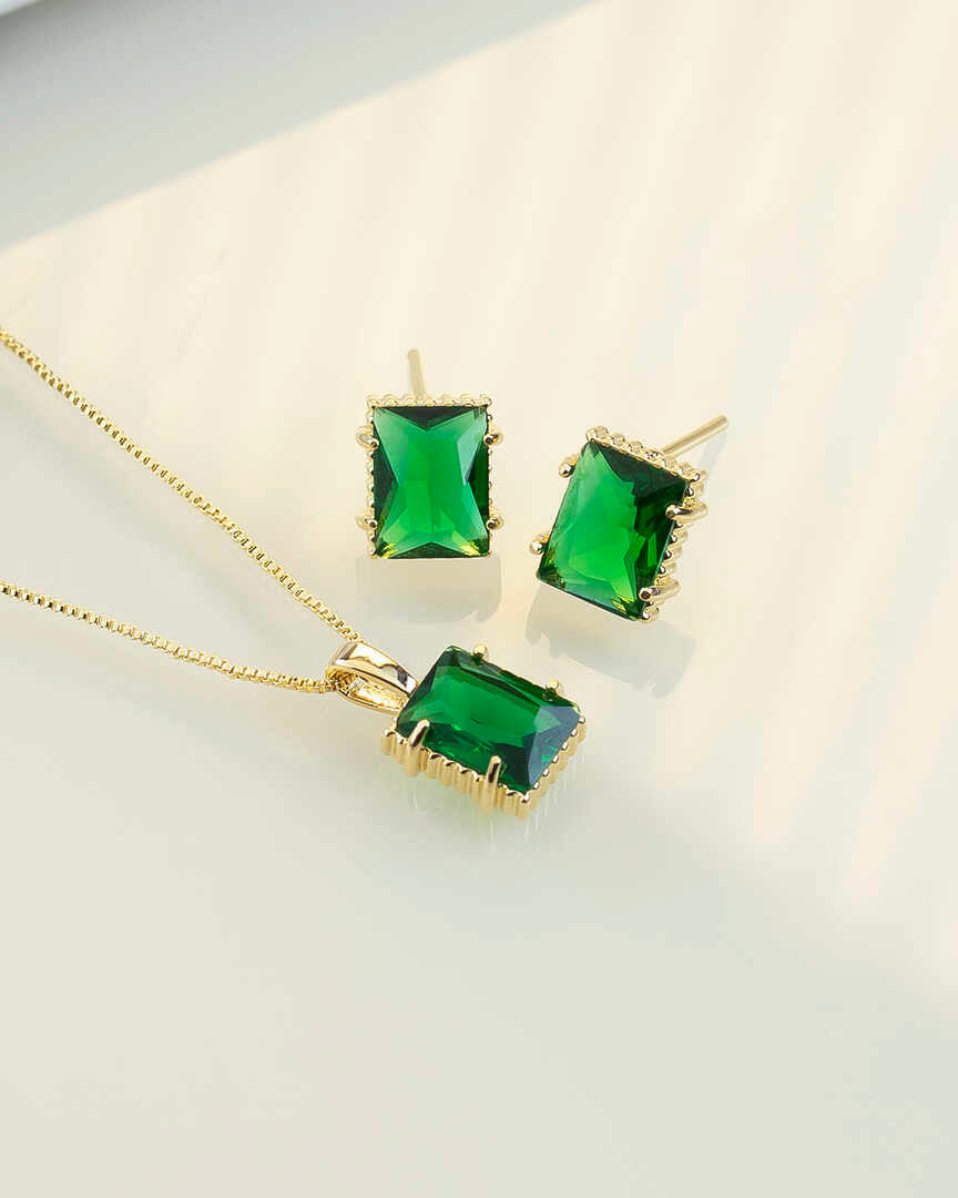 Small Luxury square Emerald green Necklace & Earring Set