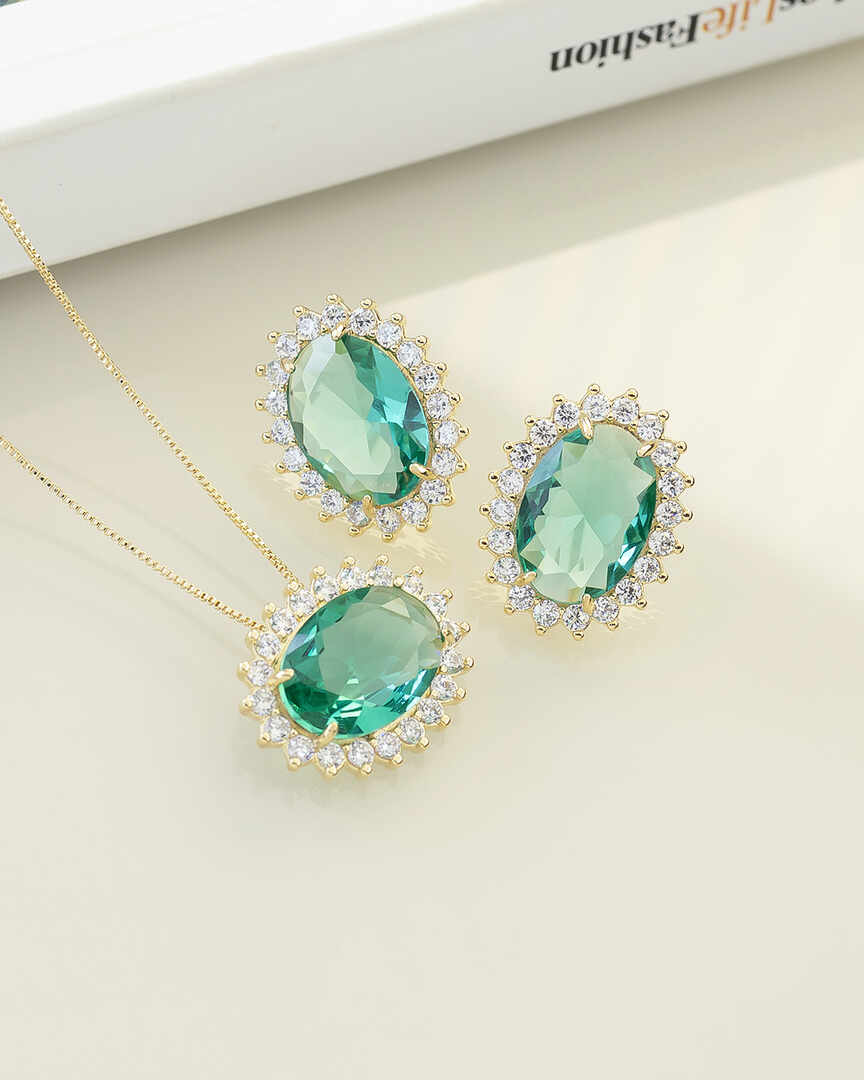 Luxury oval  green cz necklace & Earring Set with pave detail 