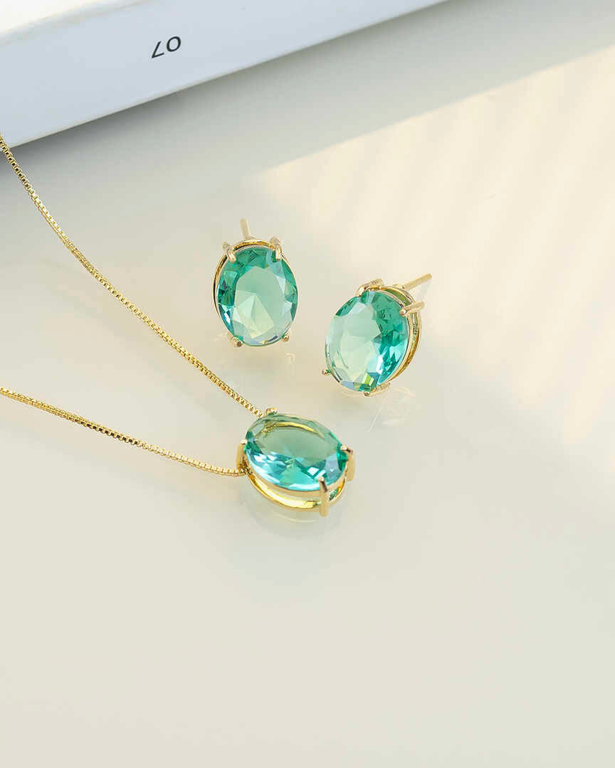 Luxury oval medium green cz necklace & Earring Set