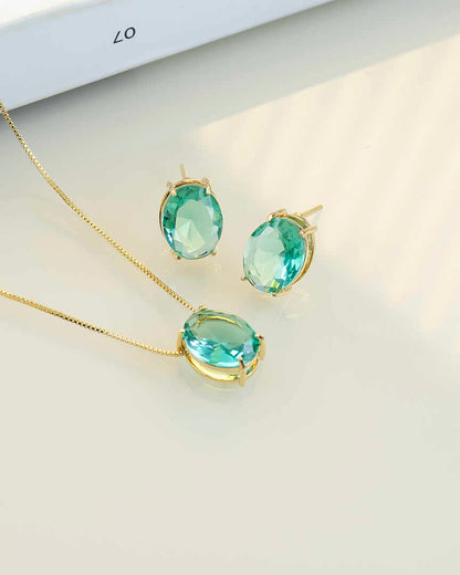 Luxury oval medium green cz necklace & Earring Set