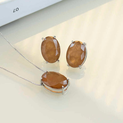 Large Elegant oval Fusion Brown color set earings and necklace 
