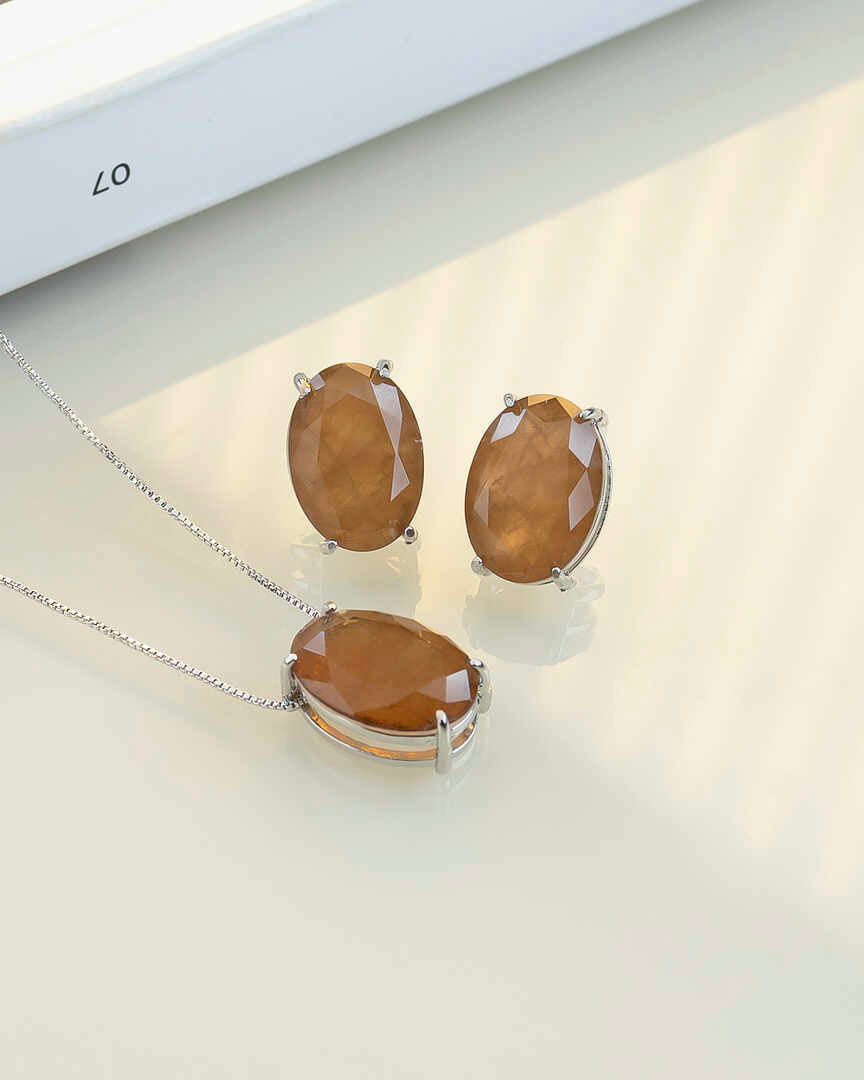 Large Elegant oval Fusion Brown color set earings and necklace 