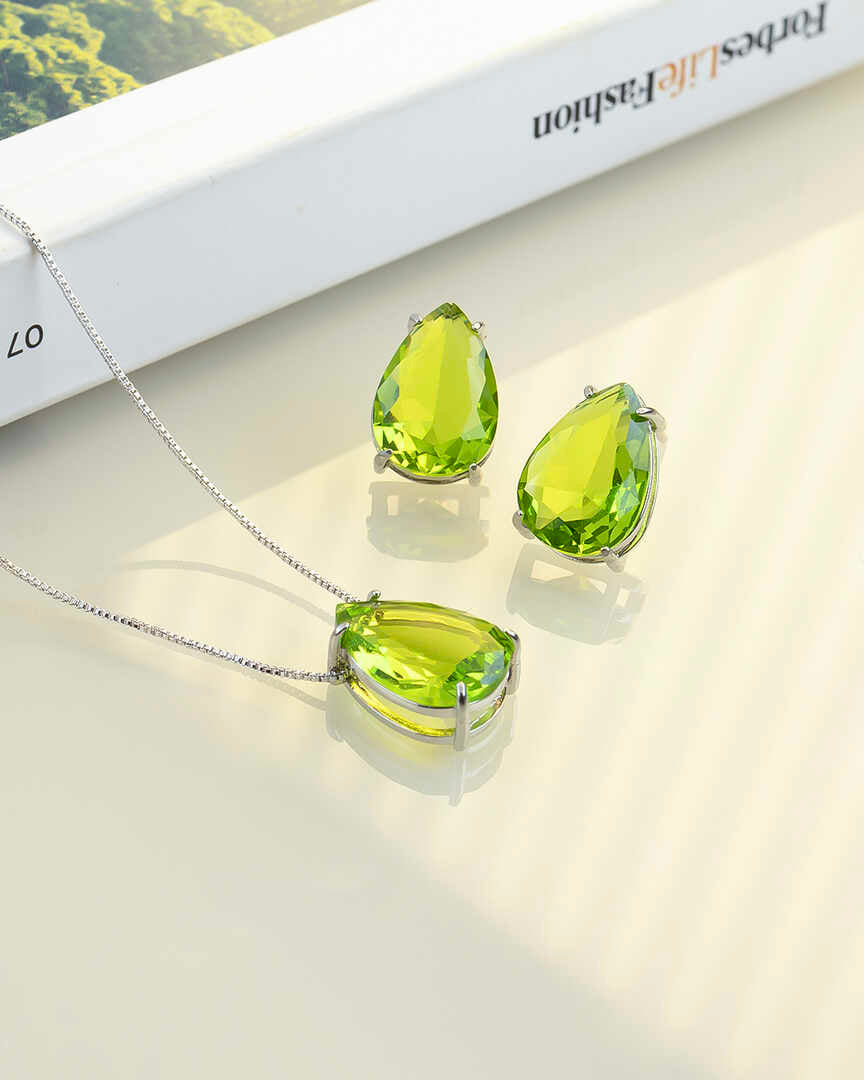 Large Elegant Tear drop green apple color set earings and necklace 