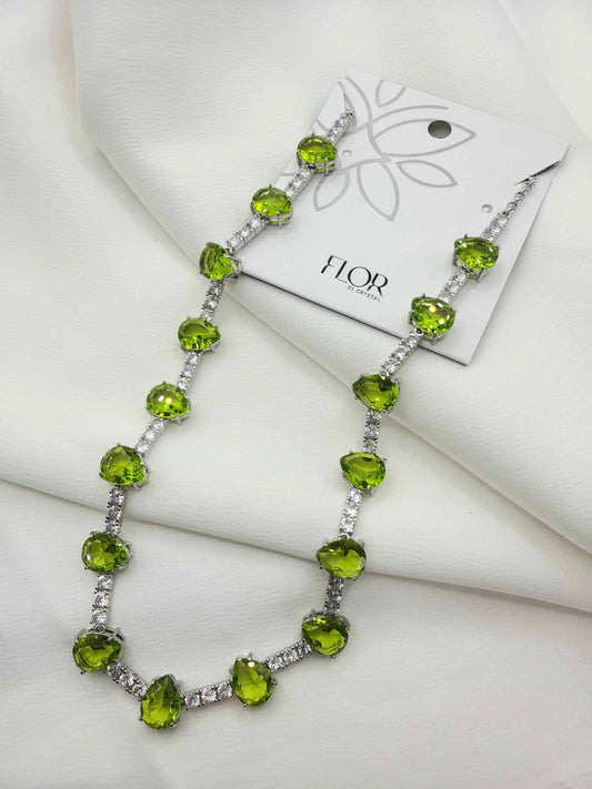 Large Elegant Tear drop green apple chocker with pave chain