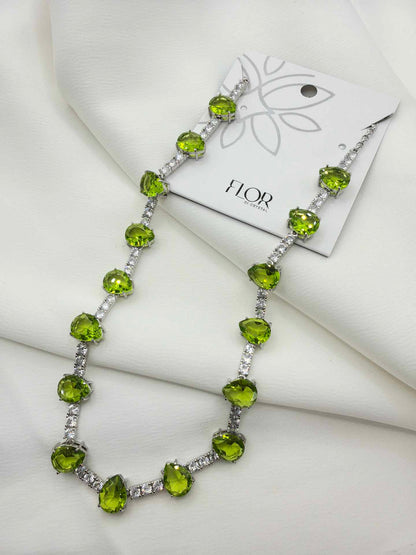 Large Elegant Tear drop green apple chocker with pave chain 