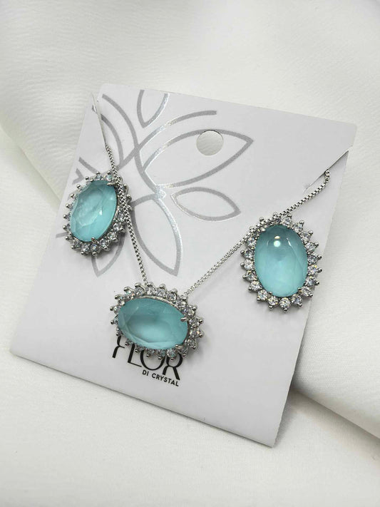 Luxury oval  green cz necklace & Earring Set with pave detail
