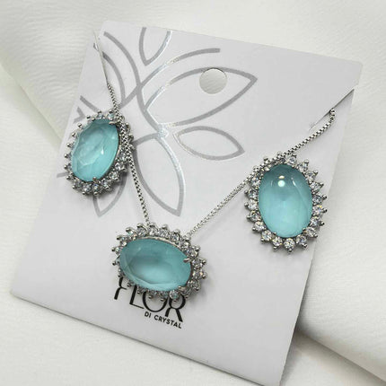 Luxury oval  green cz necklace & Earring Set with pave detail 