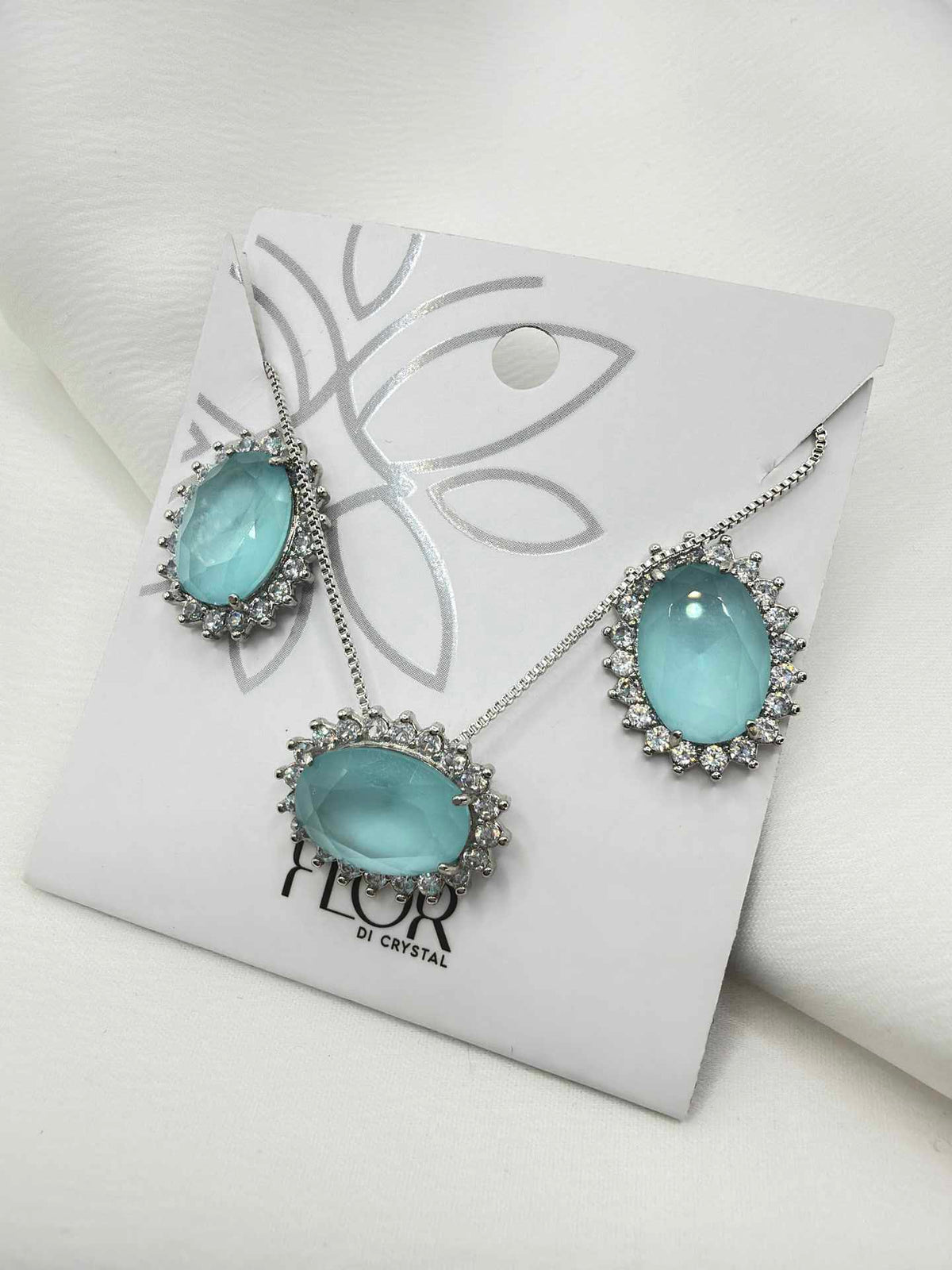 Luxury oval  green cz necklace & Earring Set with pave detail 