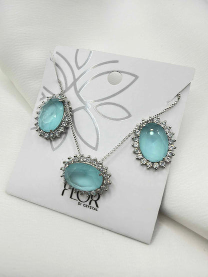 Luxury oval  green cz necklace & Earring Set with pave detail 