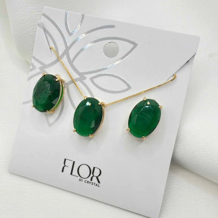 Luxury oval medium green cz necklace & Earring Set