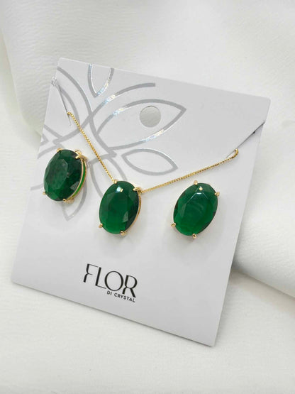 Luxury oval medium green cz necklace & Earring Set