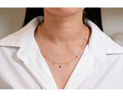 Delicate ball bead chain necklace with CZ