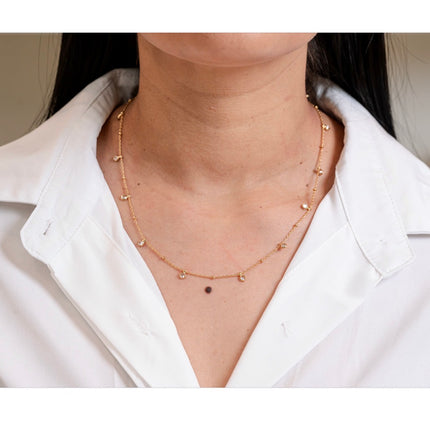 Delicate ball bead chain necklace with CZ
