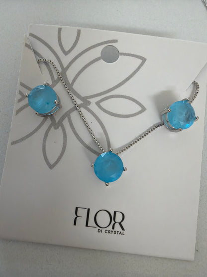 CZ Earring and necklace set Fusion paraiba blue