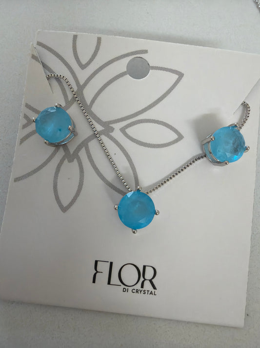 CZ Earring and necklace set Fusion paraiba blue