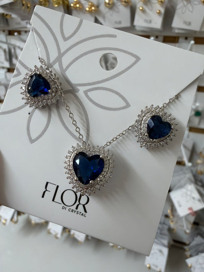Safire Heart earing and necklace set with cz