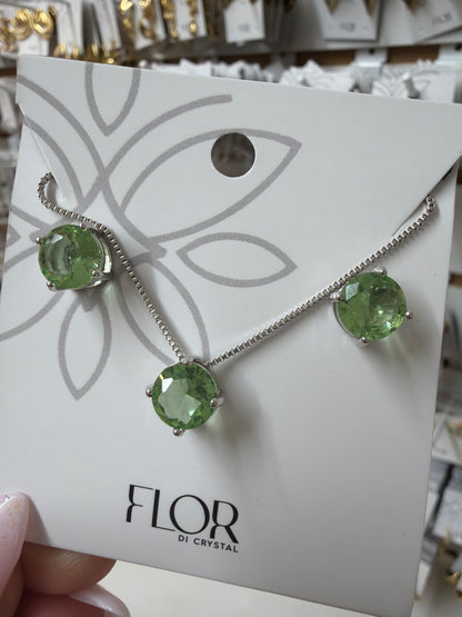 CZ Earring and necklace set apple  green