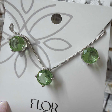 CZ Earring and necklace set apple  green 