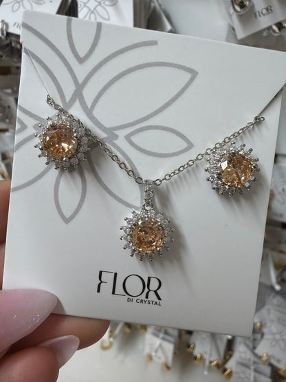 Clear morganita cz earing and necklace set with cz