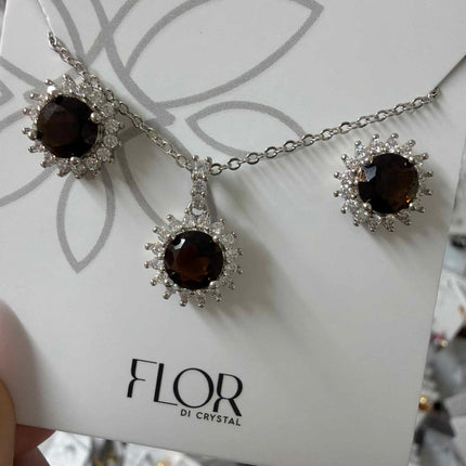 Clear Mocha cz earing and necklace set with cz