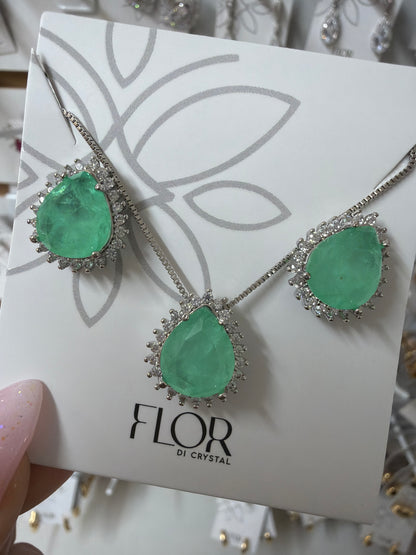 Teardrop earing and necklace emerald greenfusion
