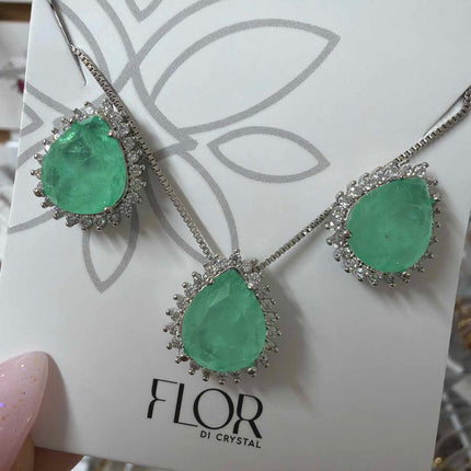  Teardrop earing and necklace emerald greenfusion 