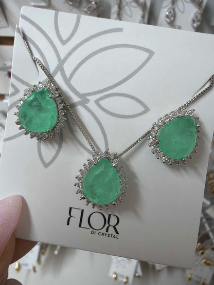  Teardrop earing and necklace emerald greenfusion 