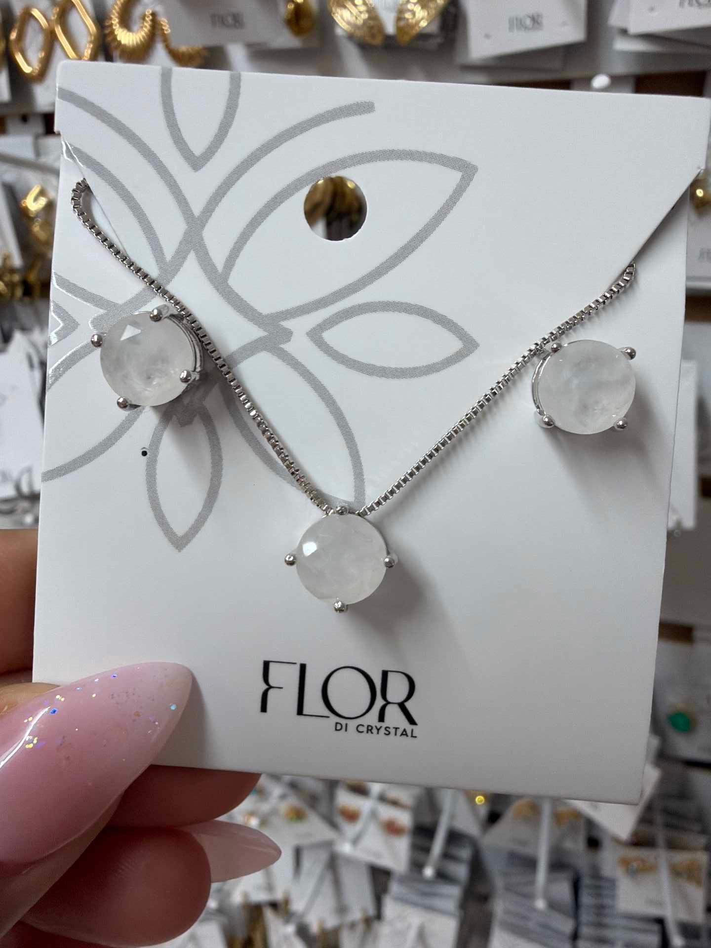 CZ Earring and necklace set  frosted white
