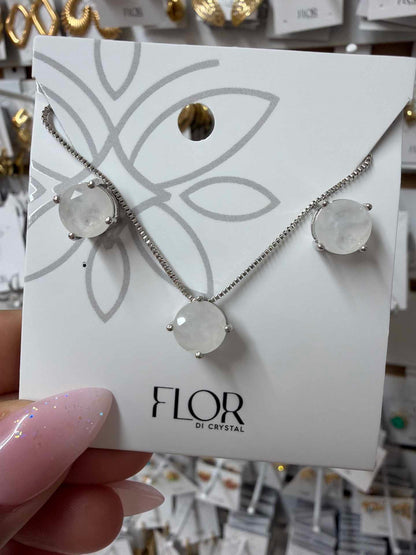 CZ Earring and necklace set  frosted white