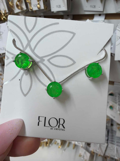 CZ Earring and necklace set  electric green