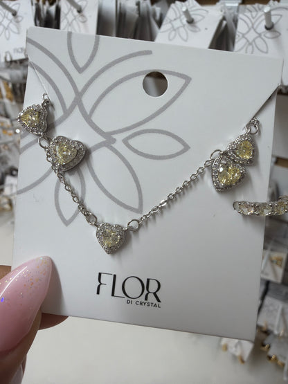Citrine delicate heart earing  necklace set in cz
