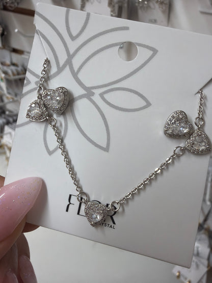 Clear delicate heart earing  necklace set in cz