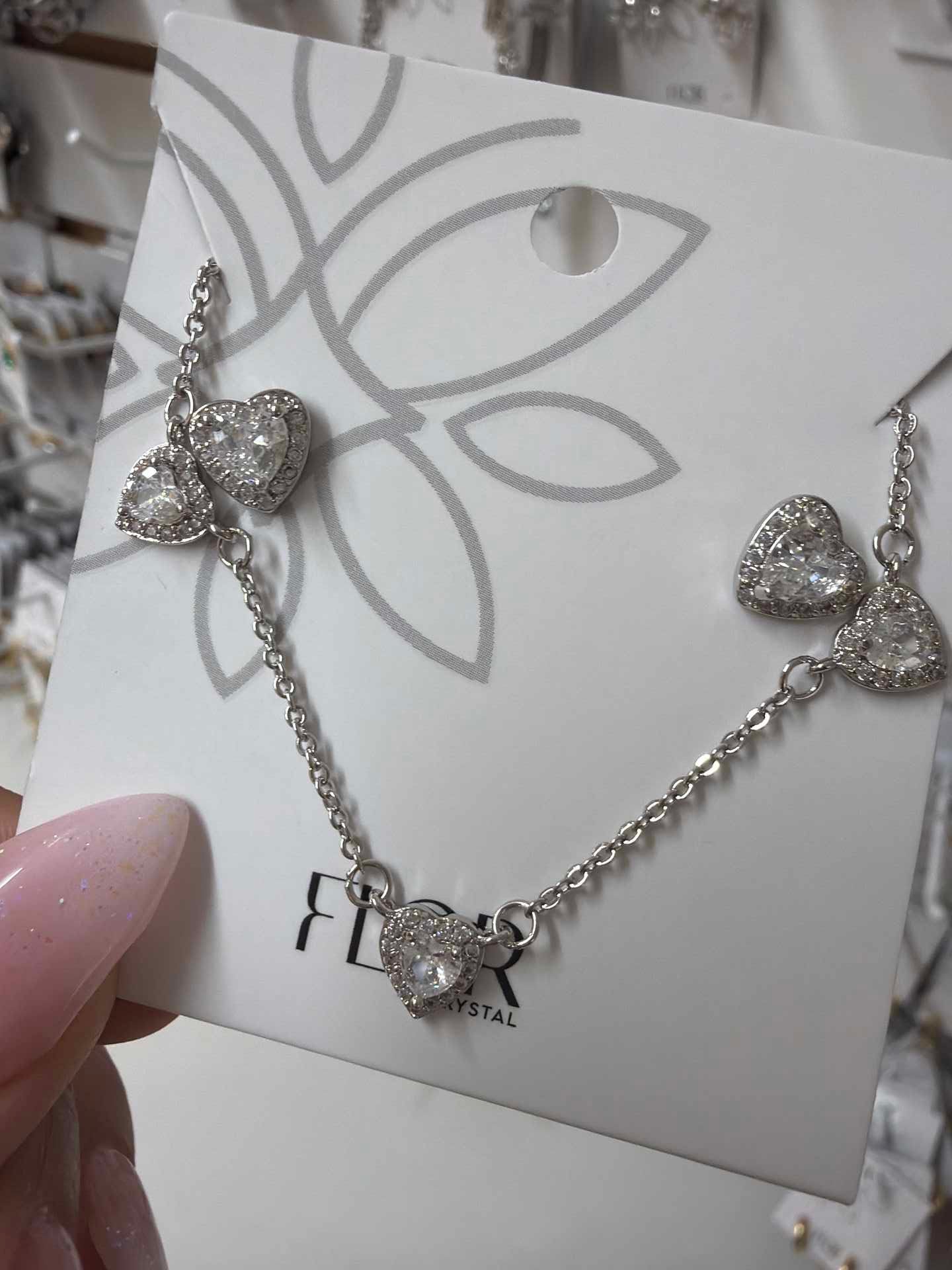 Clear delicate heart earing  necklace set in cz