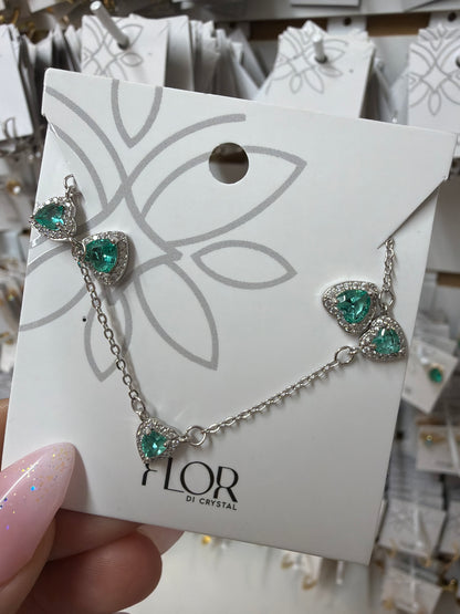 Green delicate heart earing  necklace set in cz