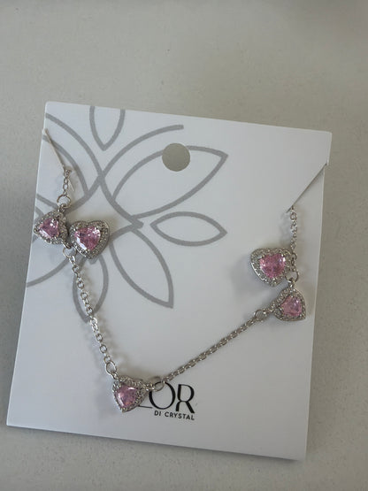 PINK delicate heart earing  necklace set in cz