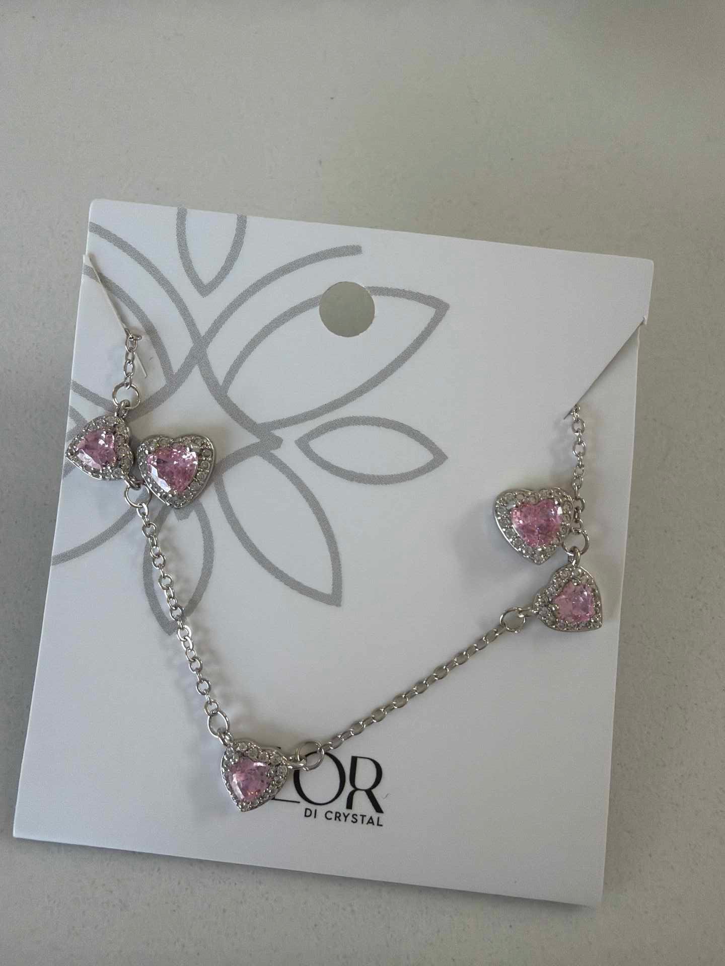 PINK delicate heart earing  necklace set in cz