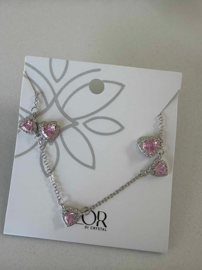 PINK delicate heart earing  necklace set in cz