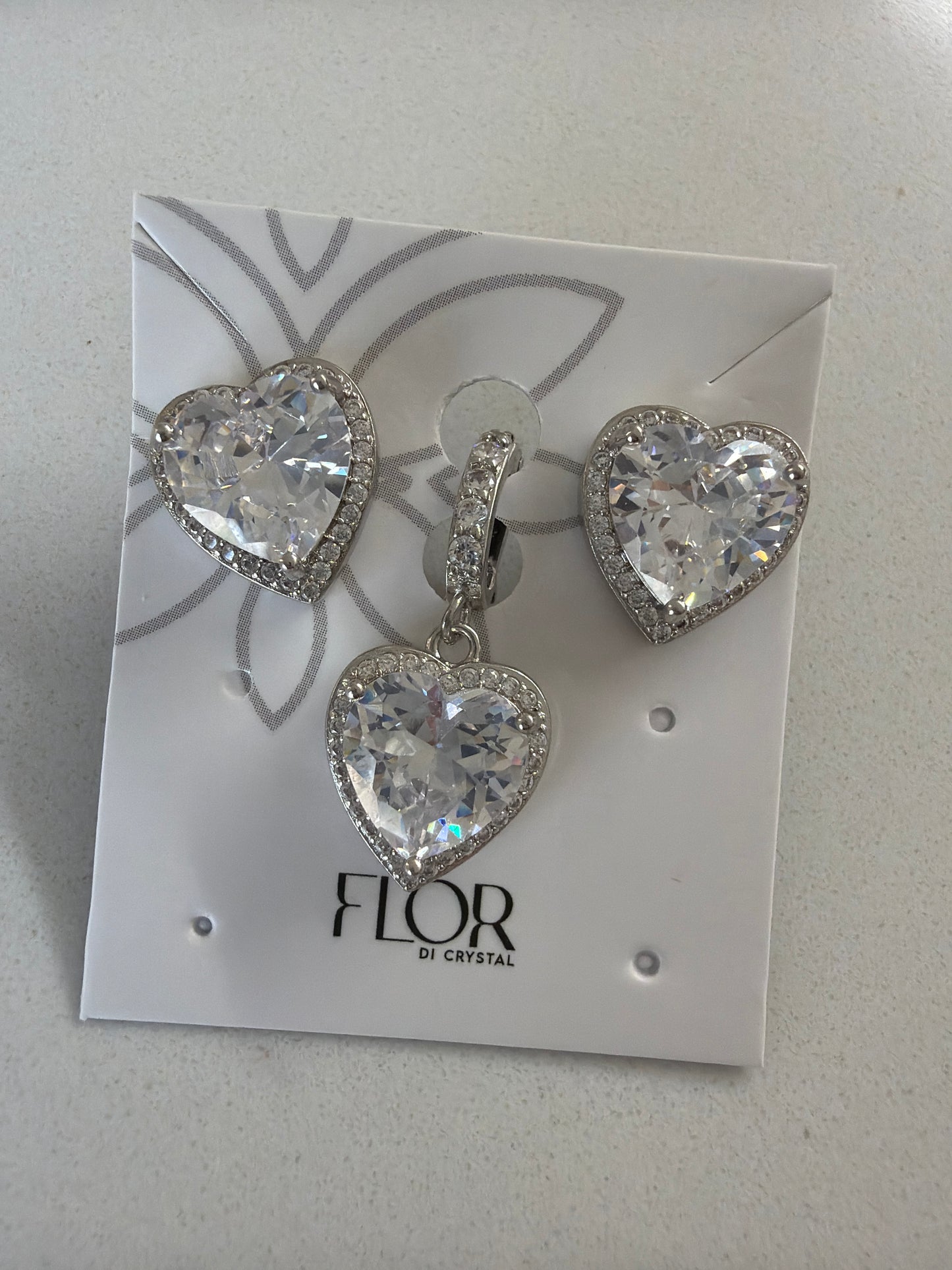 CZ Earring and tennis chain pendant clear  cz