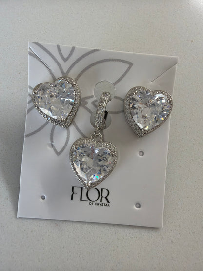 CZ Earring and tennis chain pendant clear  cz