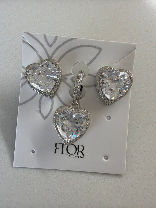 CZ Earring and tennis chain pendant clear  cz