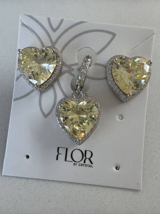 CZ Earring and tennis chain pendant yellow  cz