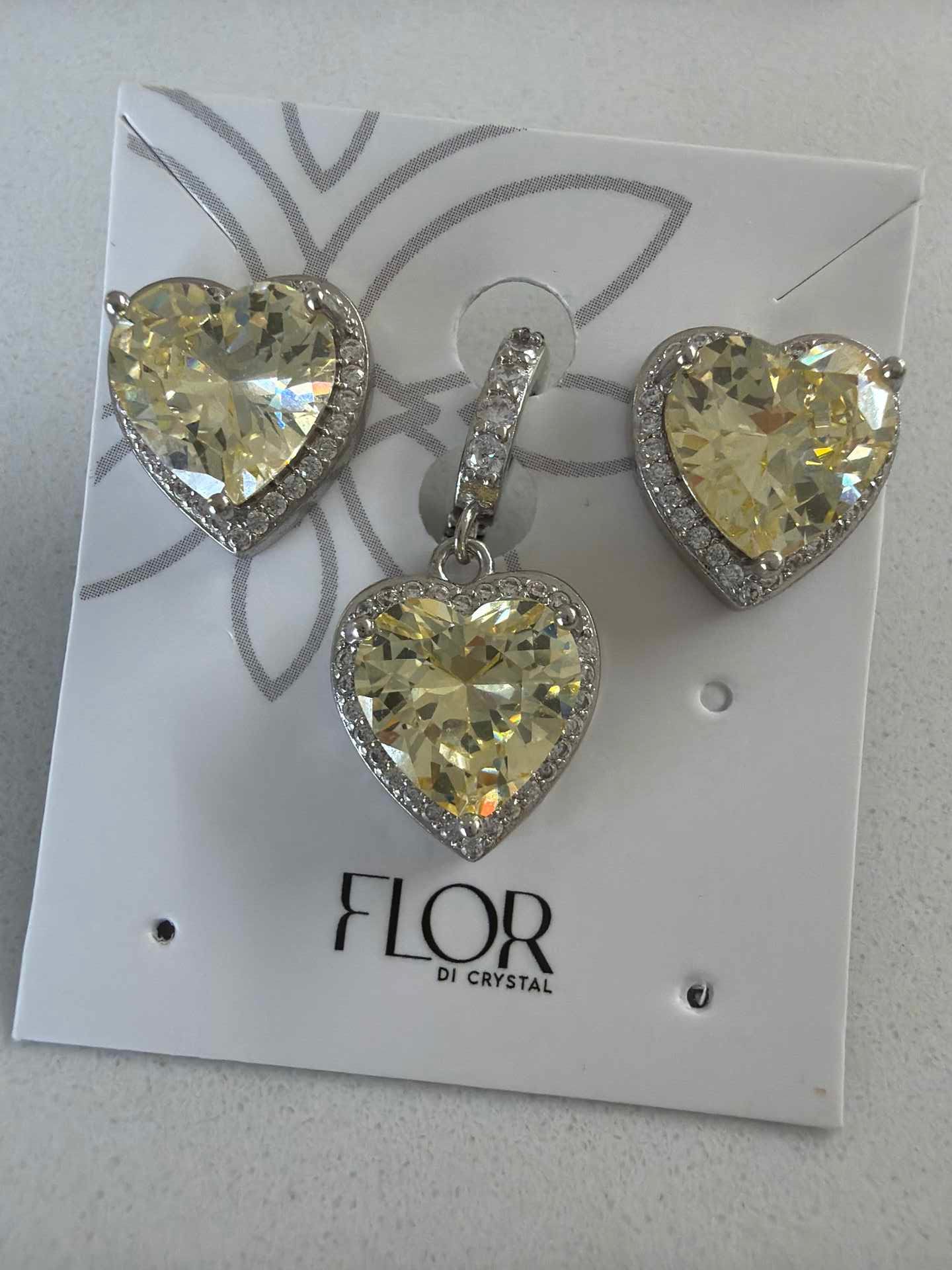 CZ Earring and tennis chain pendant yellow  cz 