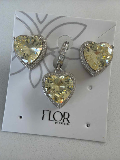 CZ Earring and tennis chain pendant yellow  cz 