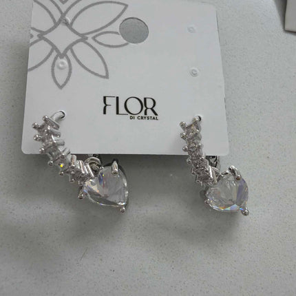 Paved hoop earings with clear heart pendant 