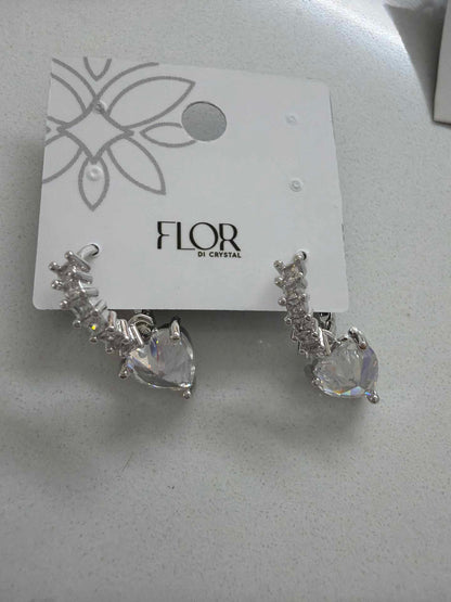 Paved hoop earings with clear heart pendant 