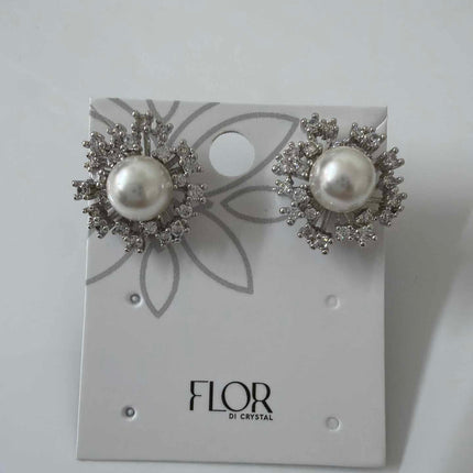 Pearl earing with scared halo cz 