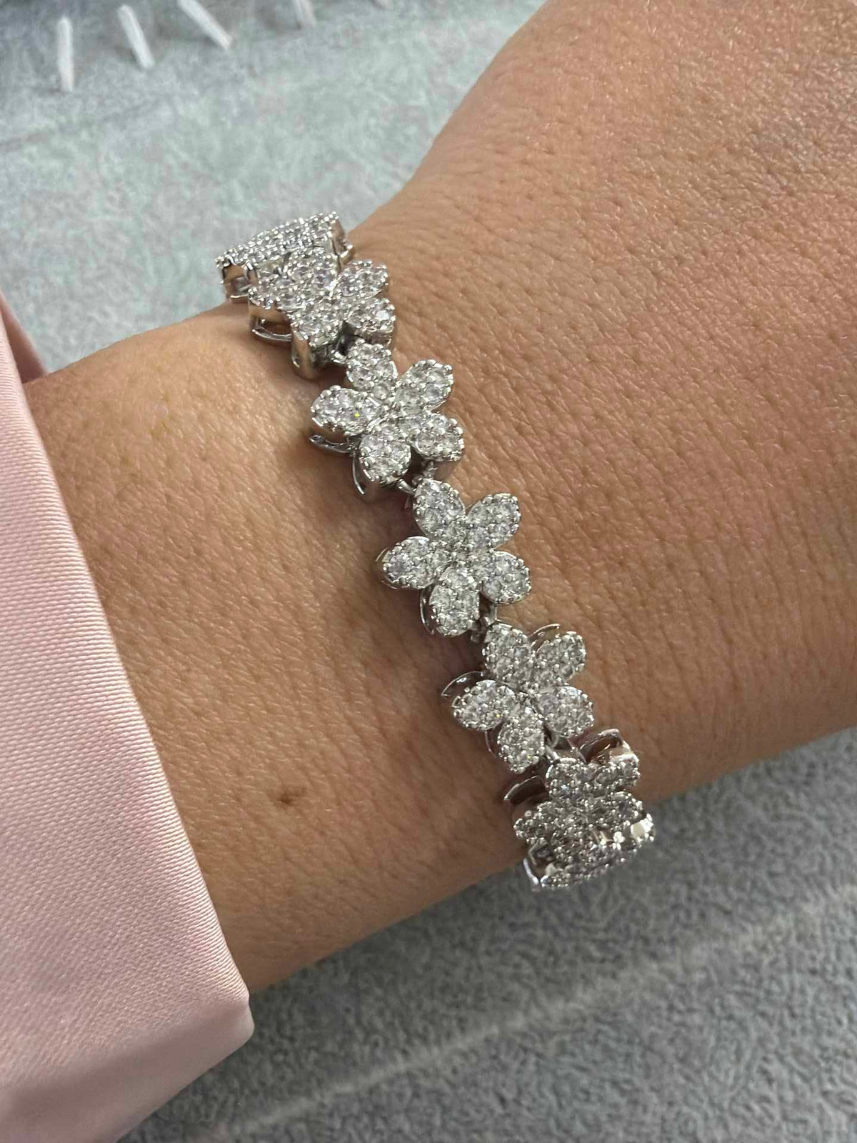 Flower Bracelet with paved cz